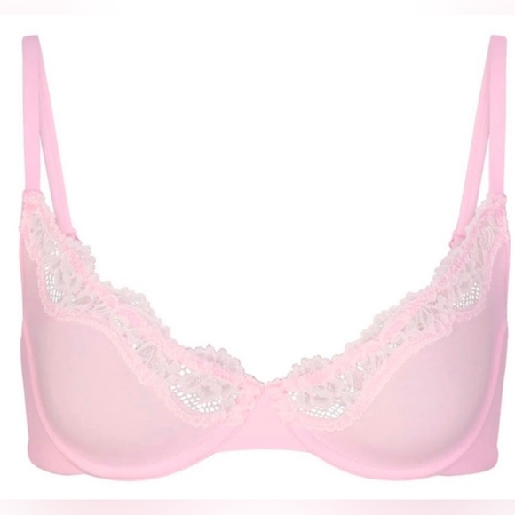 SKIMS Other - SKIMS Fits Everybody Lace Unlined Scp Underwire Demi Bra Pink Cherry Blossom 32C